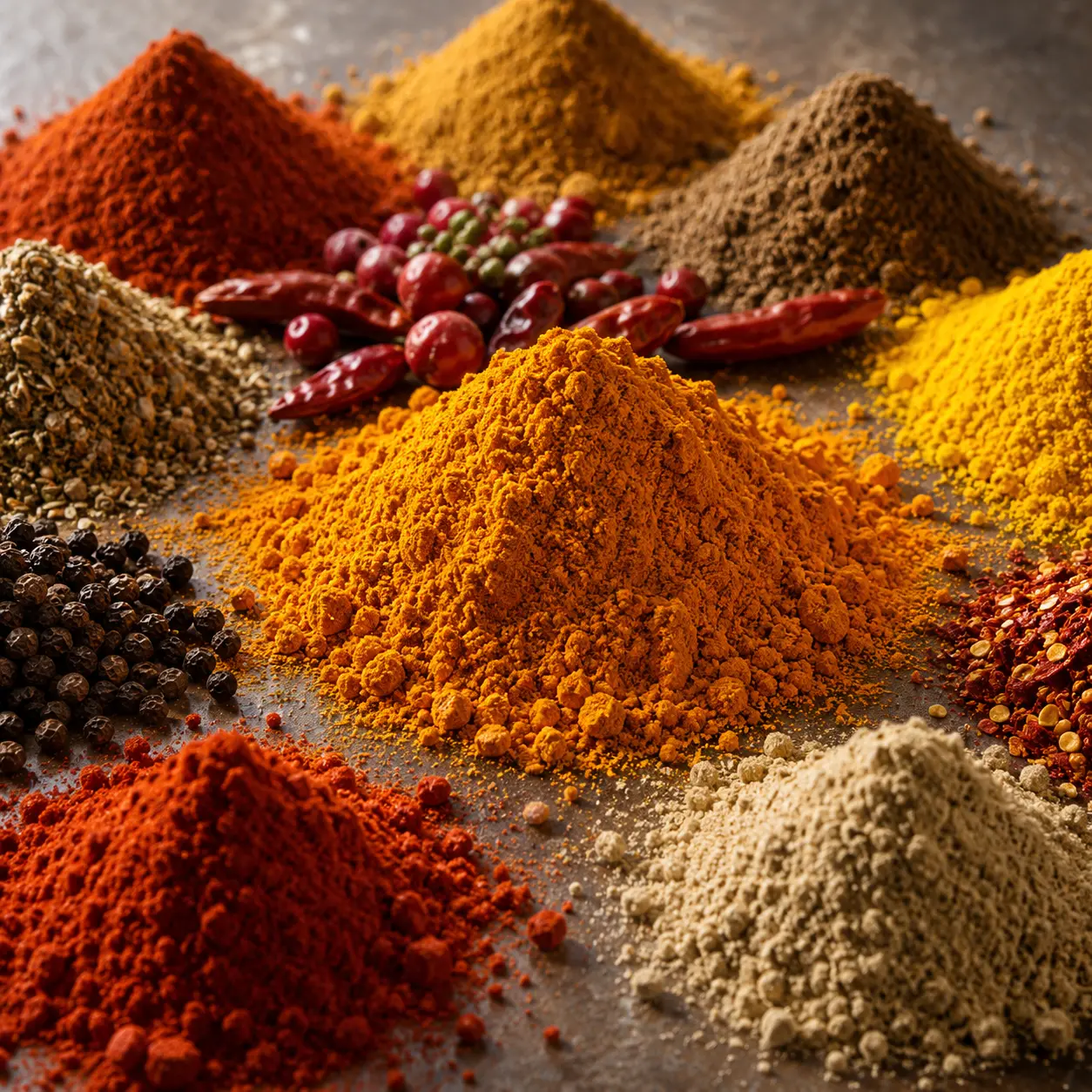 Stone-ground Indian spice powders in export packaging